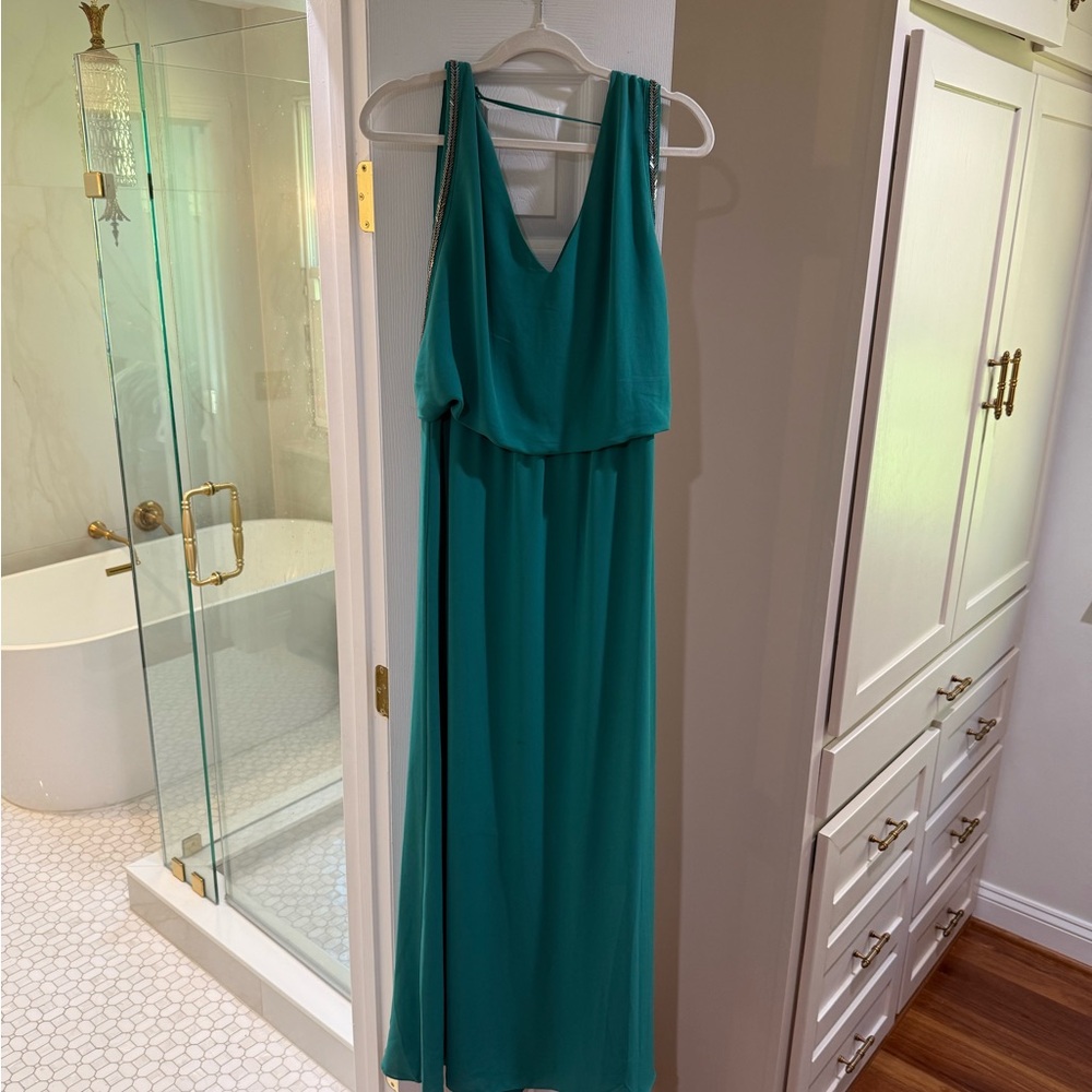 BCBGMAXAZRIA Dark Sea Green Teal Maryann Gown Maxi Dress - Medium